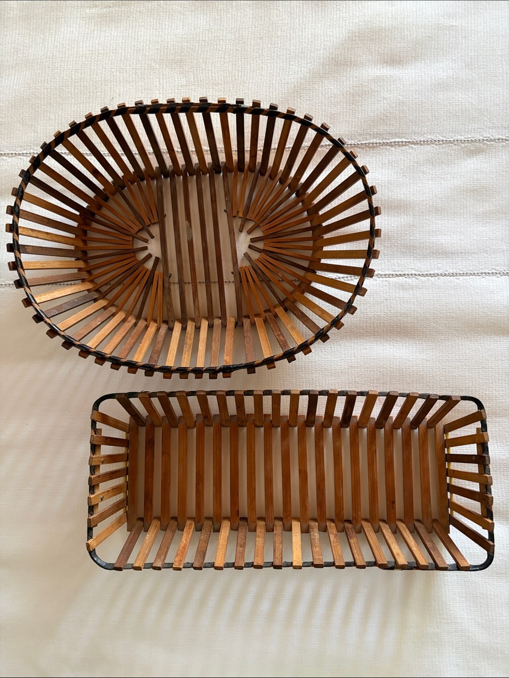 Vintage MCM Bamboo Slat Oval and Rectangular Baskets - Beautiful Condition